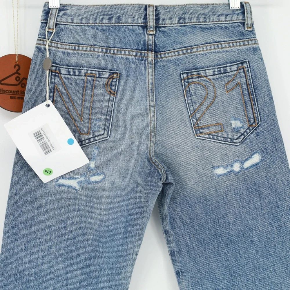 N21 Kids Distressed Graphic Denim Jeans Blue Light Wash N21544 Size 10Y Designer